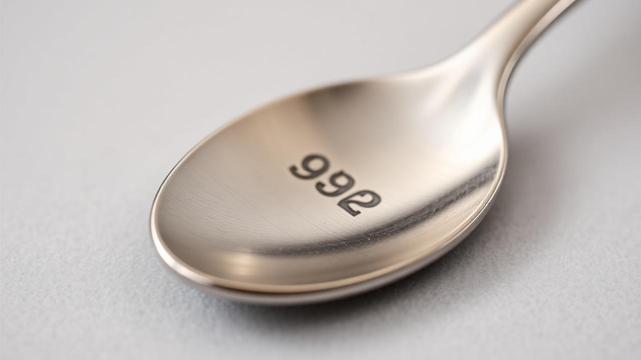 Close-up van een 925 keurteken op een zilveren lepel